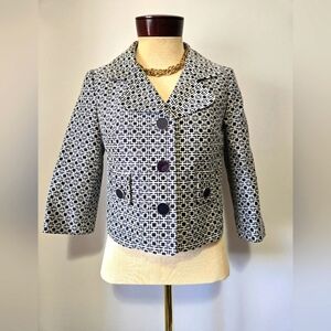 BANANA REPUBLIC Silk And Cotton Cropped Navy And White Jacket. Size 2